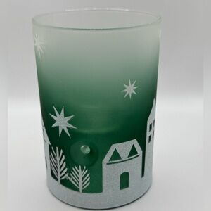 Green & White Frosted Glass Tealight Candle Holder